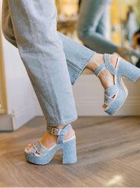 AGL Women's Platform Strap Heel in jean - women's heels - detail view
