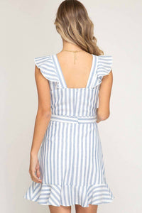 She + Sky - Ruffled Striped Woven Dress