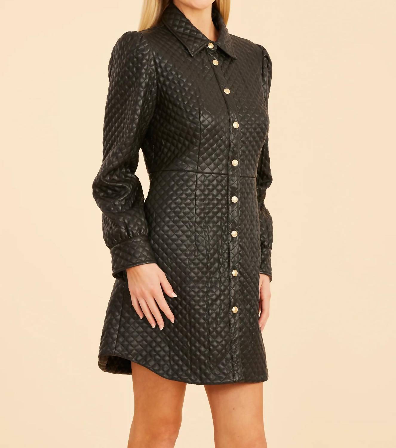 Dolce Cabo - Quilted Faux Leather Tailored Mini Dress