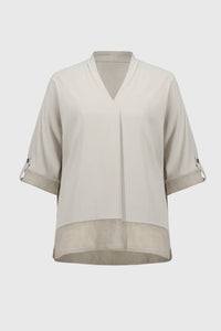 Joseph Ribkoff - v neck top with mesh hem