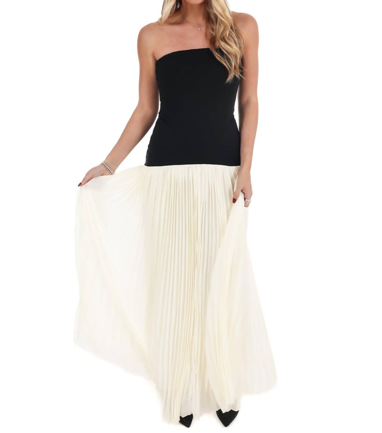 Mable - Amour Strapless Drop Waist Pleated Maxi Dress