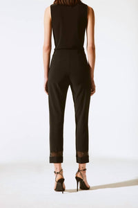 Joseph Ribkoff Signature Silky Knit And Rhinestone Mesh Pants in black - women's pants - detail view