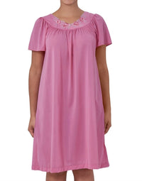 Shadowline Lingerie - Short Gown With Flower Petal Embroidery And Flutter Sleeves
