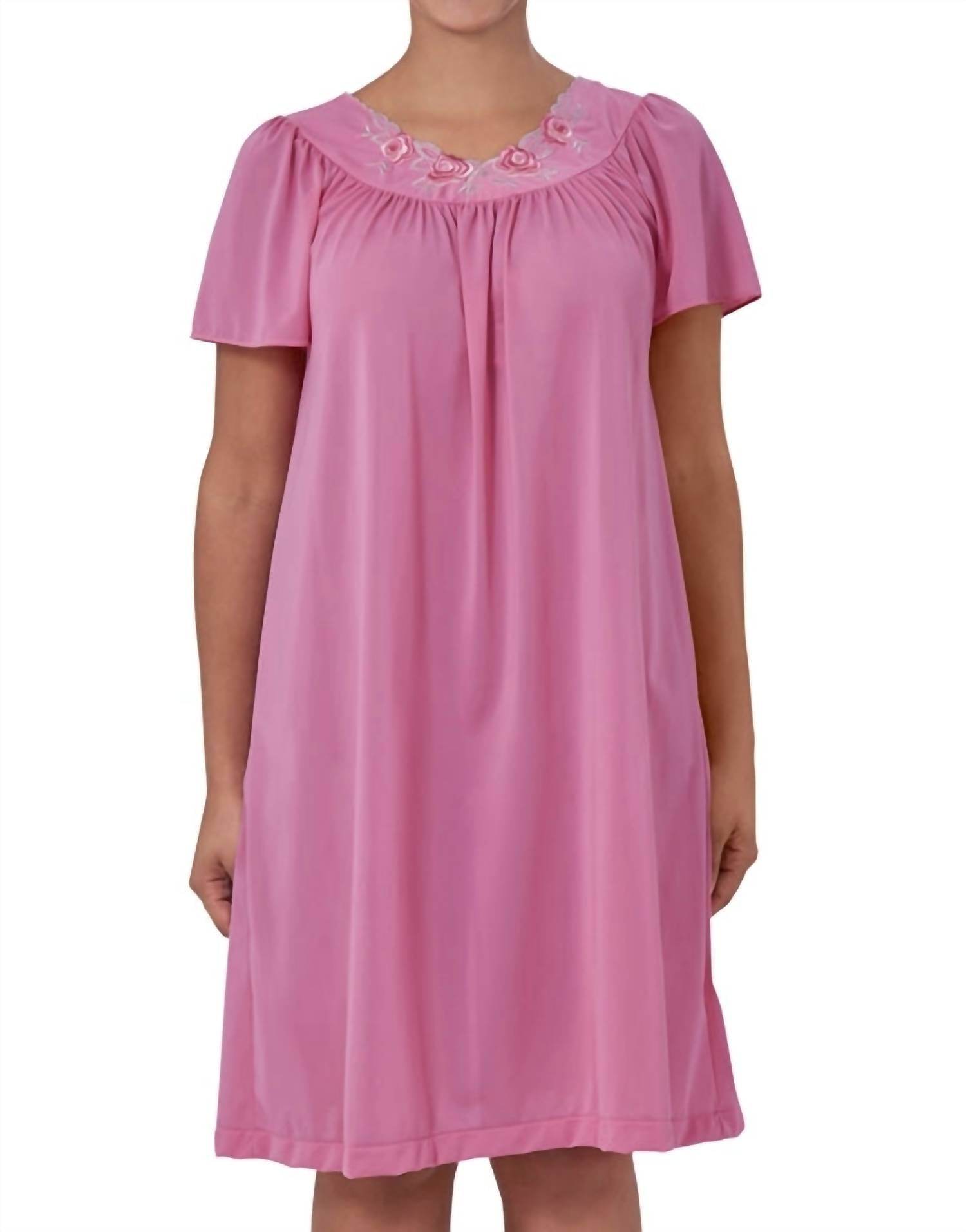 Shadowline Lingerie - Short Gown With Flower Petal Embroidery And Flutter Sleeves
