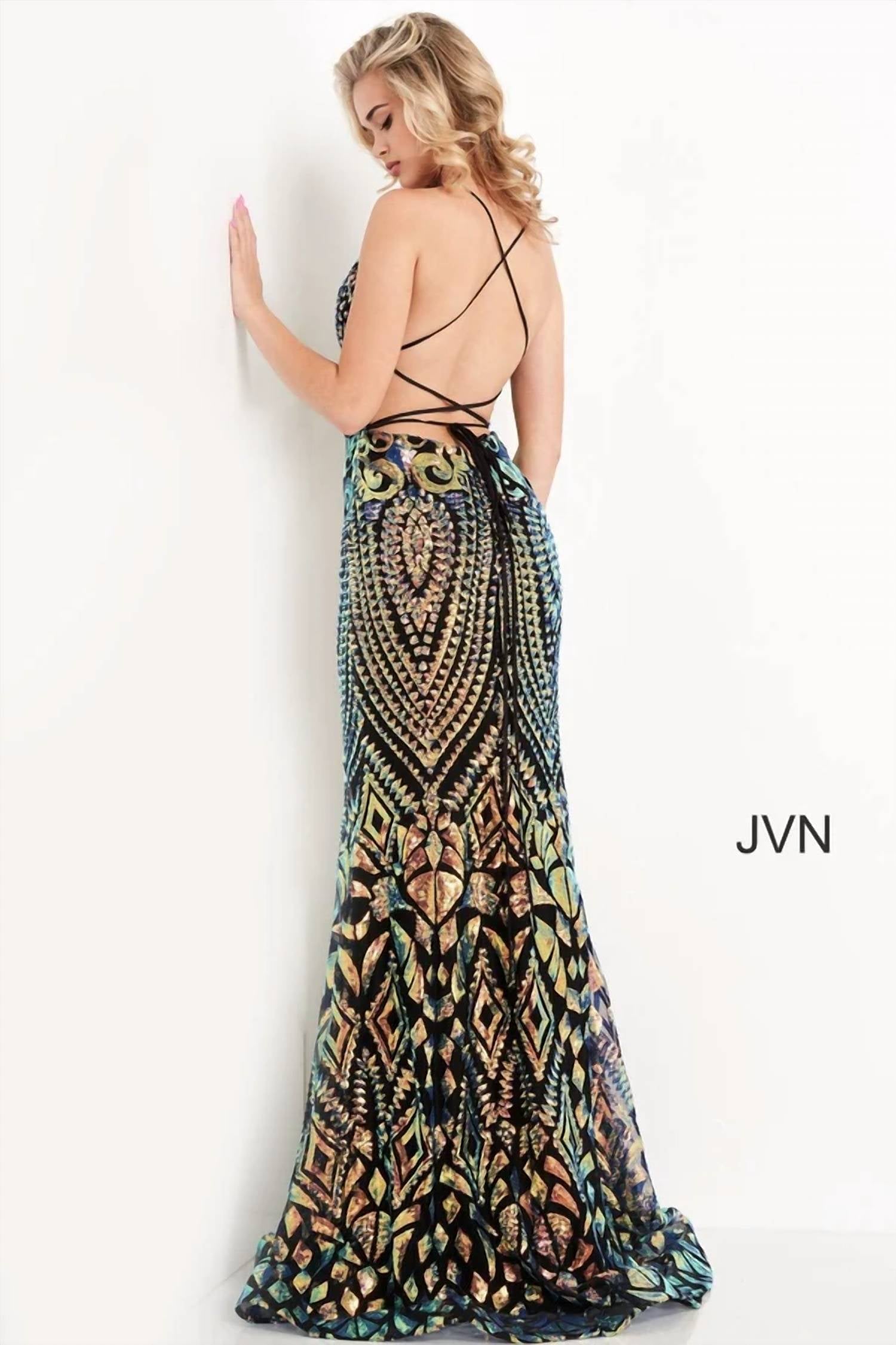 Jovani - V-neck Formal Long Prom Dress