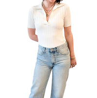 LUCY PARIS Smith Polo Top in white - women's t-shirt
