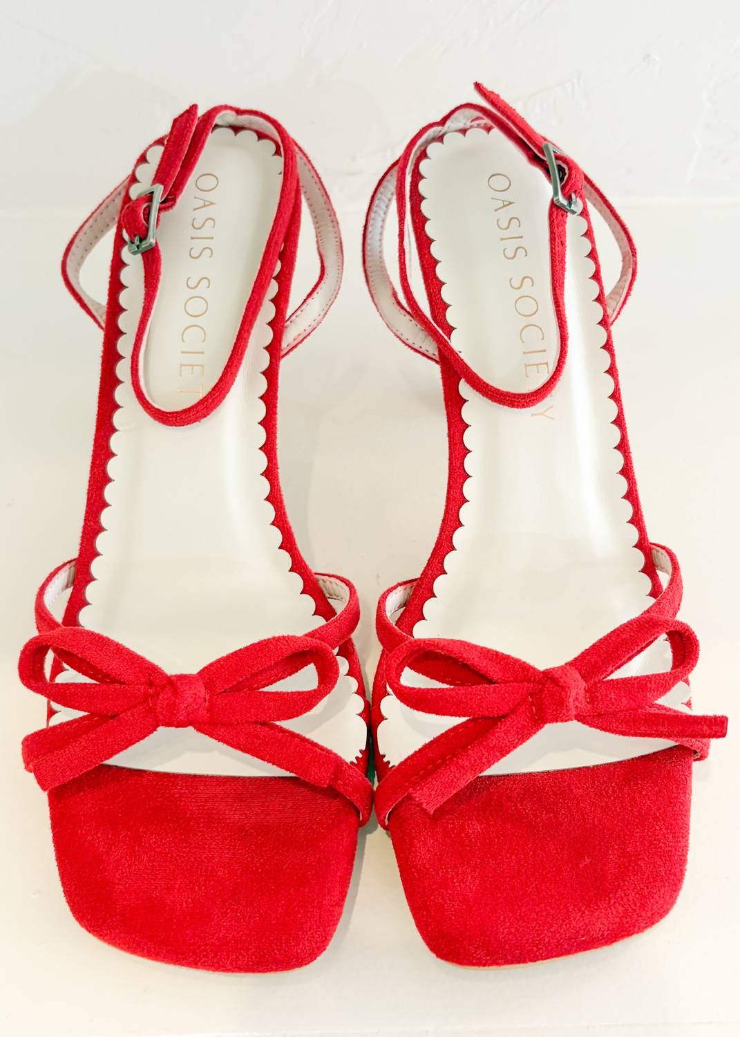 OASIS SOCIETY Women's Sylvie Velvet Bow Heel in red - women's sandal - detail view