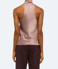 HELMUT LANG Drape Silk Satin Cowl Top in tea rose - women's blouse - detail view