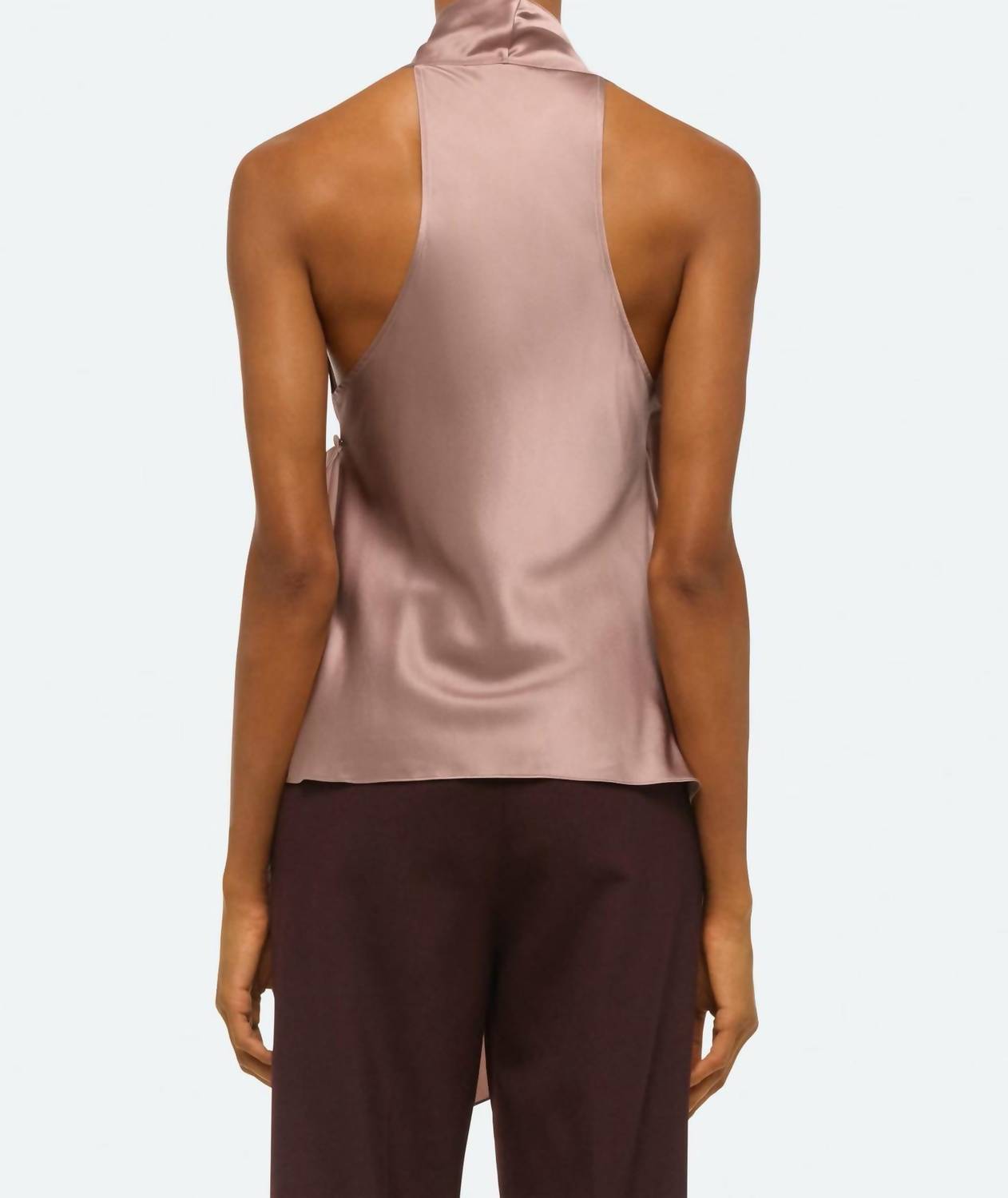 HELMUT LANG Drape Silk Satin Cowl Top in tea rose - women's blouse - detail view