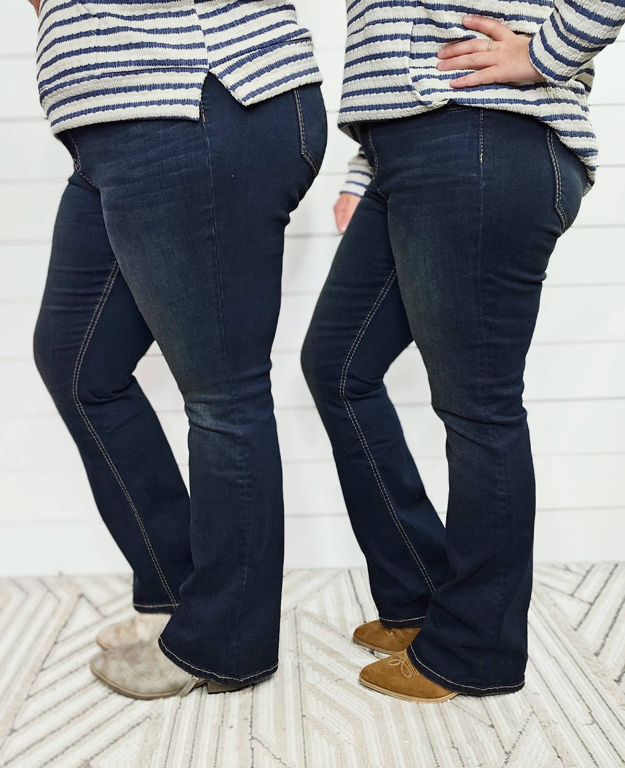 YMI Women's Rfm Heavy Stitch Mia Tummy Control Bootcut Jean in blue - women's jeans - alternate view