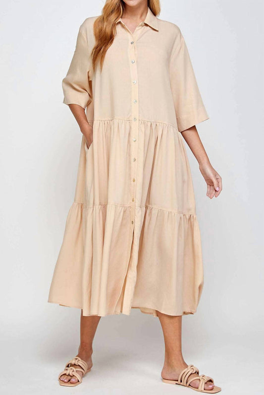 Amente - Button Front Tiered Dress