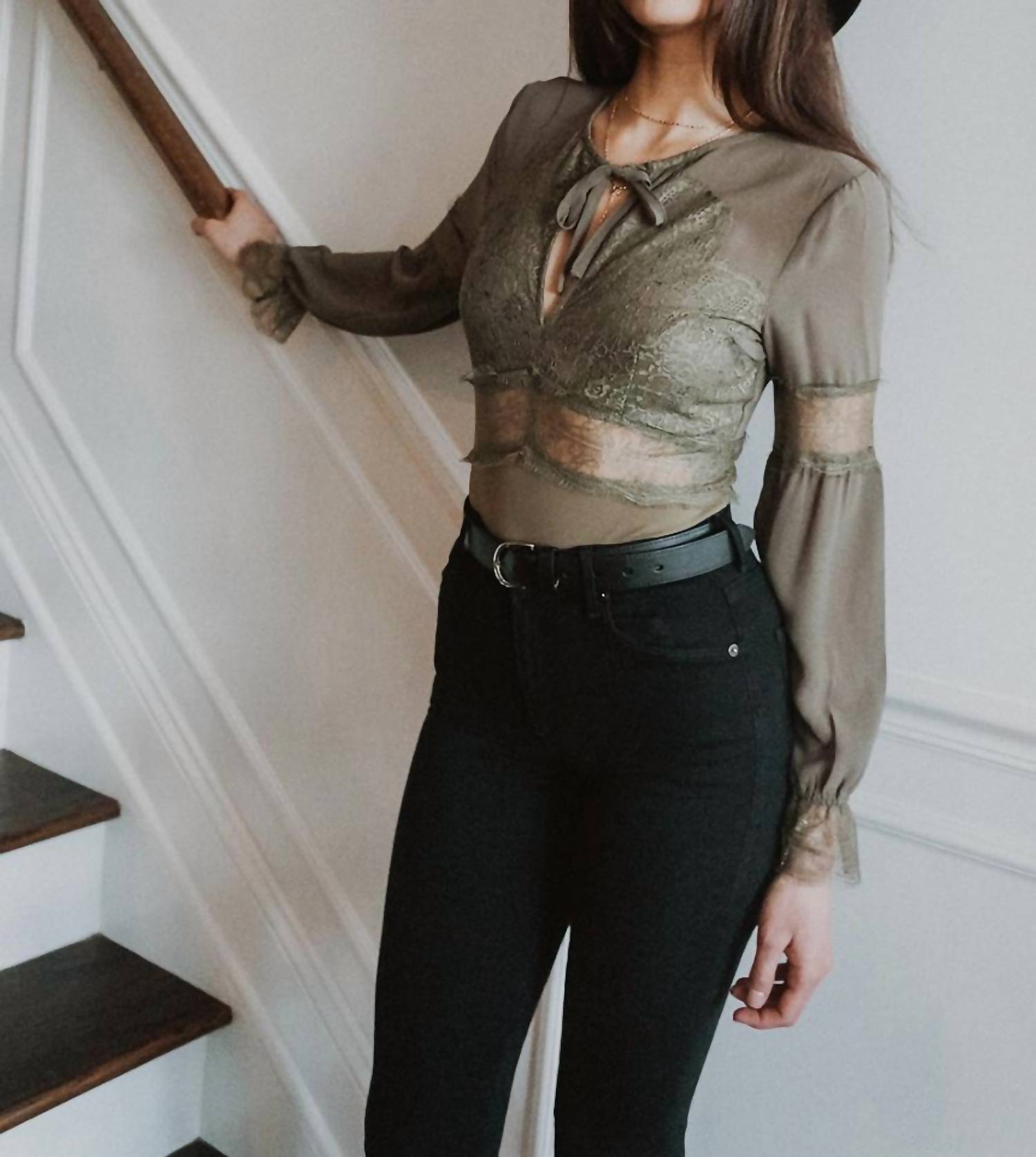 Strut & Bolt - Lace detail long sleeve bodysuit