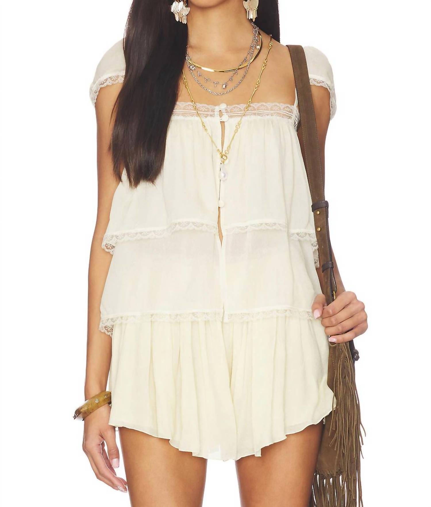 S/W/F - Lace Trim Babydoll Top