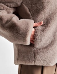 BEYOND YOGA On The List Plush Faux Fur Jacket in oat latte - women's jacket - view 6