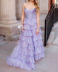 Sherri Hill Strapless Prom Dress With Chiffon Ruffle Skirt in lilac - women's dress