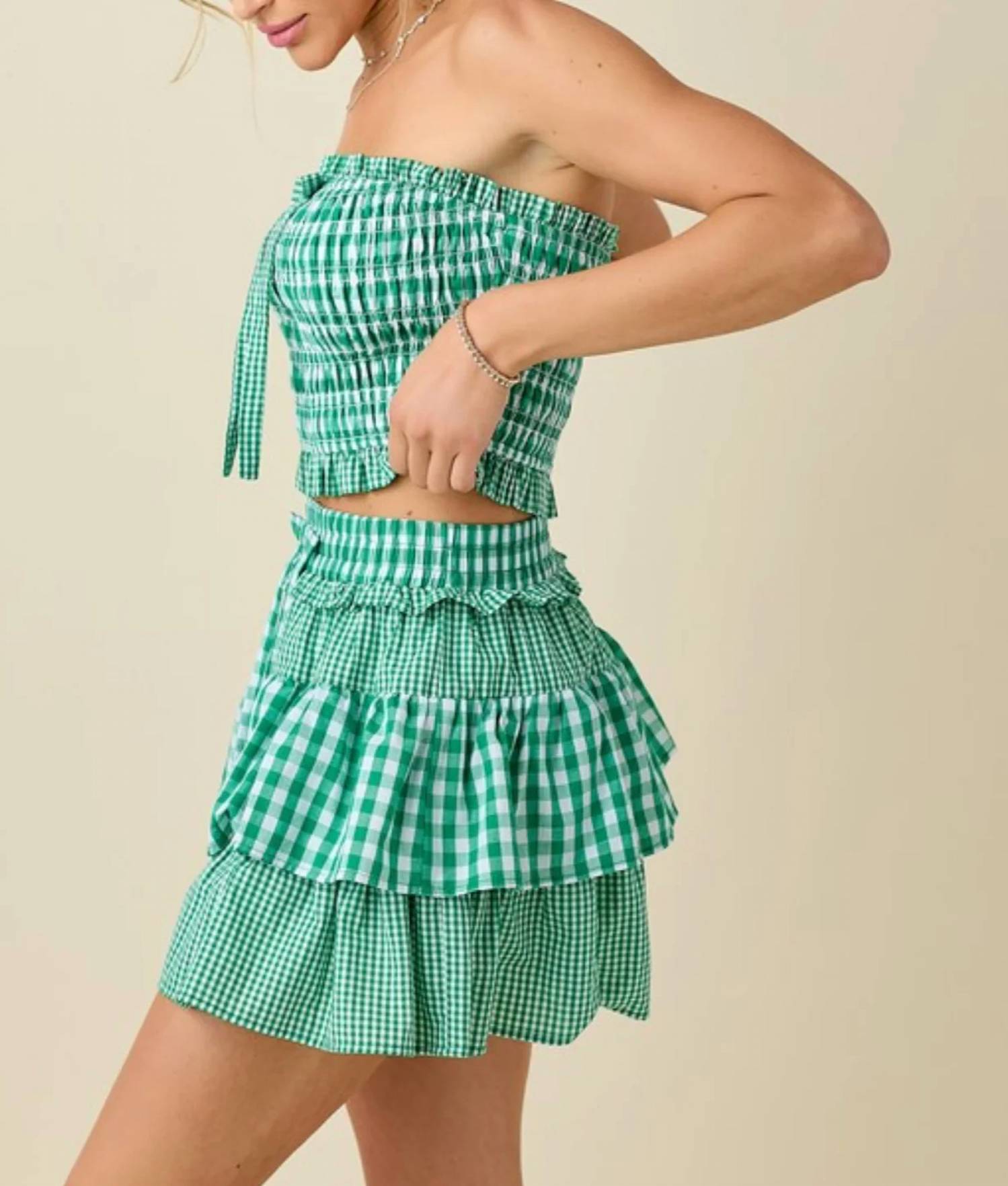 Baby Pink - Mixed Tube Top With Ruffle Short Set