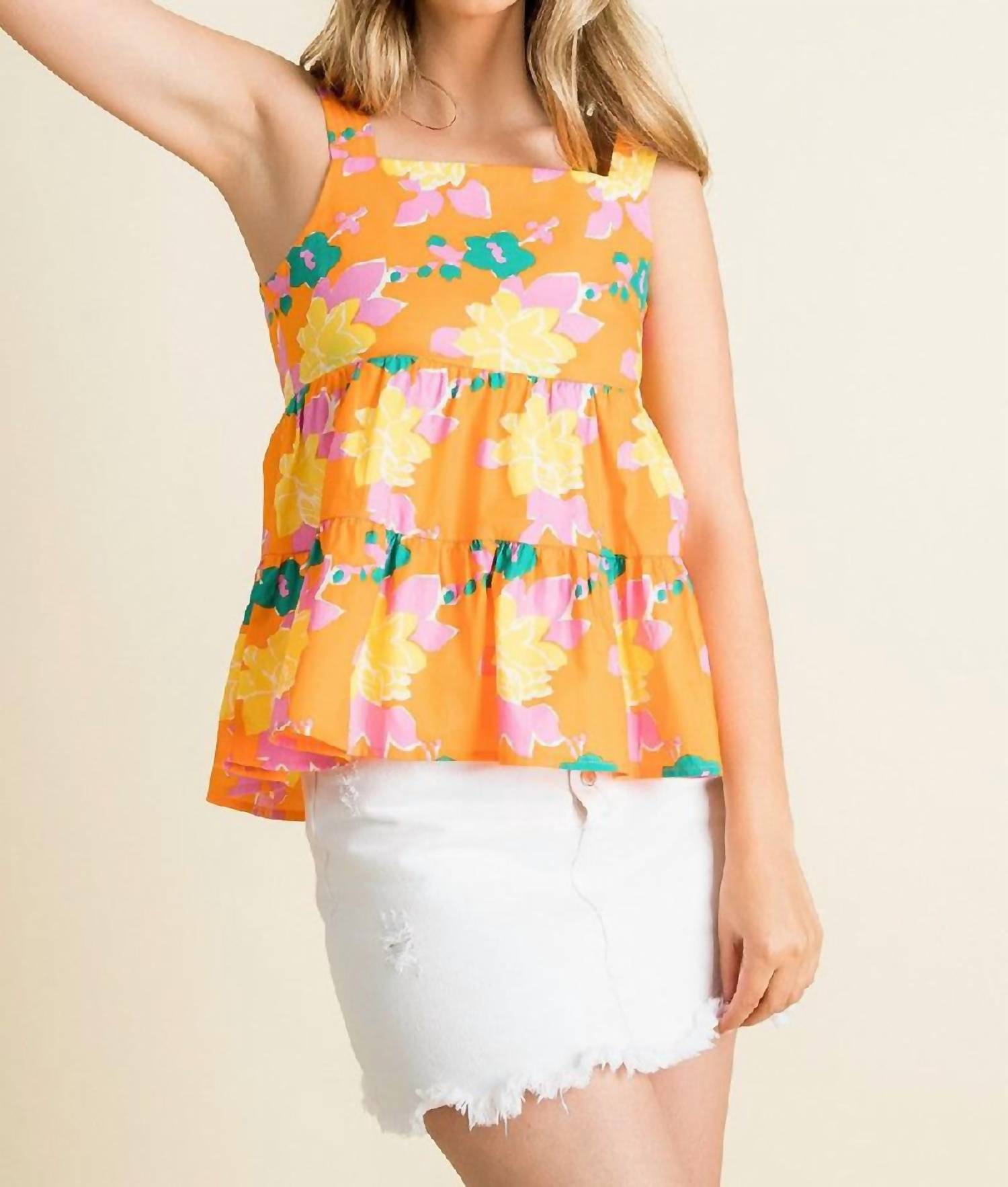 THML Flower Swing Tank Top in orange - women's tank top
