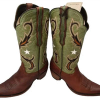 Azulado Women's Bonnie Western Cowgirl Boots in green brown - women's shoe - detail view