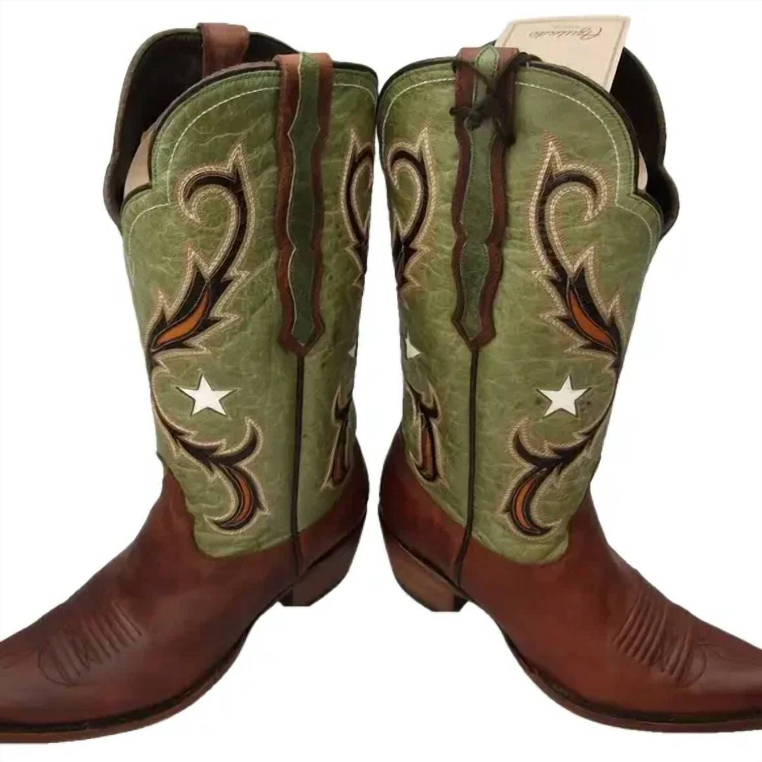 Azulado Women's Bonnie Western Cowgirl Boots in green brown - women's shoe - detail view