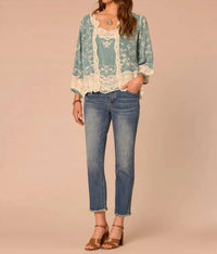 Democracy - 3/4 Blouson Sleeve Open Front Cropped Woven Jacket