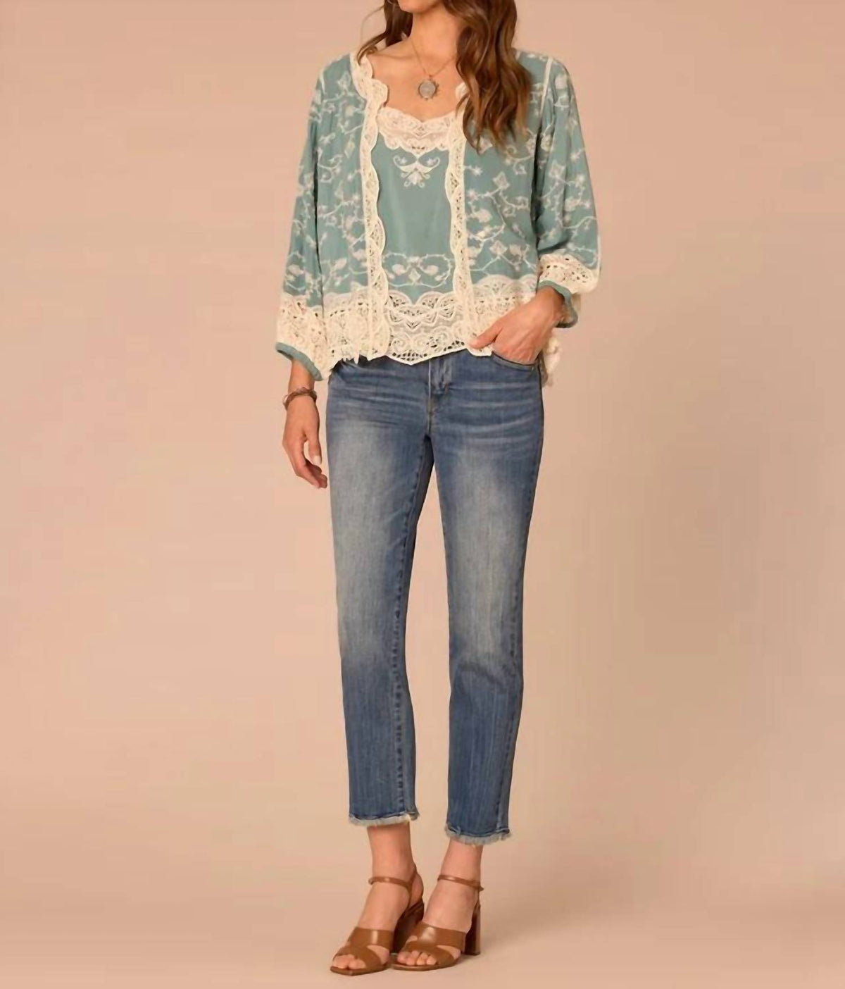 Democracy - 3/4 Blouson Sleeve Open Front Cropped Woven Jacket