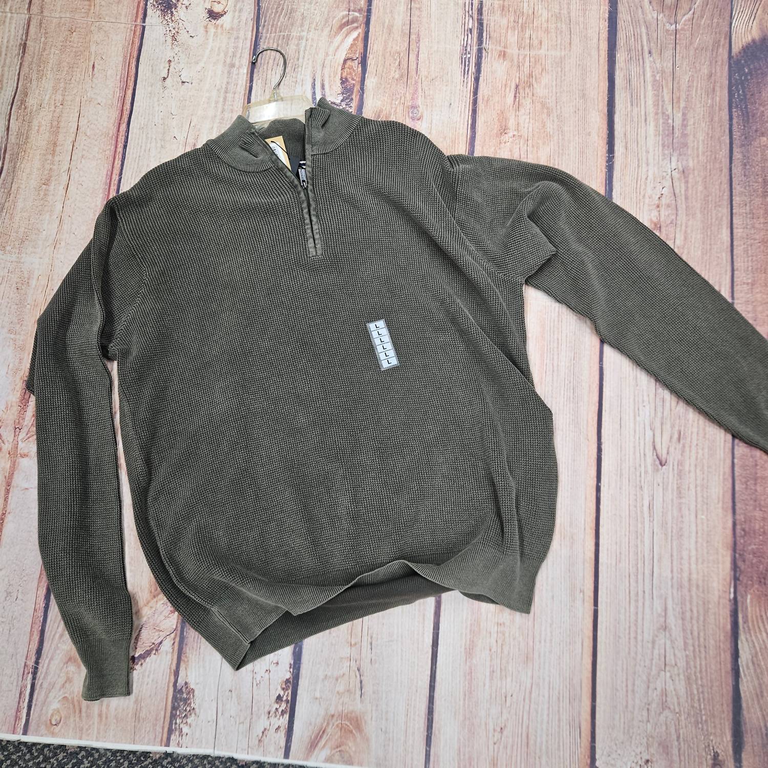 F/X Fusion Men's Baby Thermal 1/4 Zip Sweater in olive - men's sweater - detail view