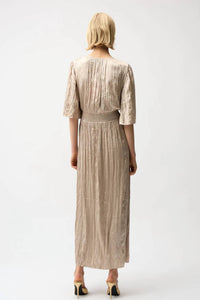 Joseph Ribkoff - Pleated Satin V-neck Maxi Dress