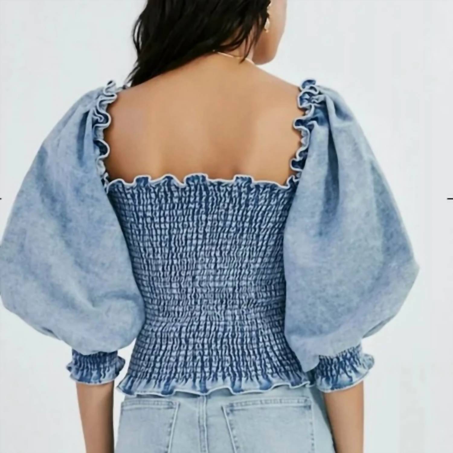 Something Navy - Smocked Puff Sleeve Top