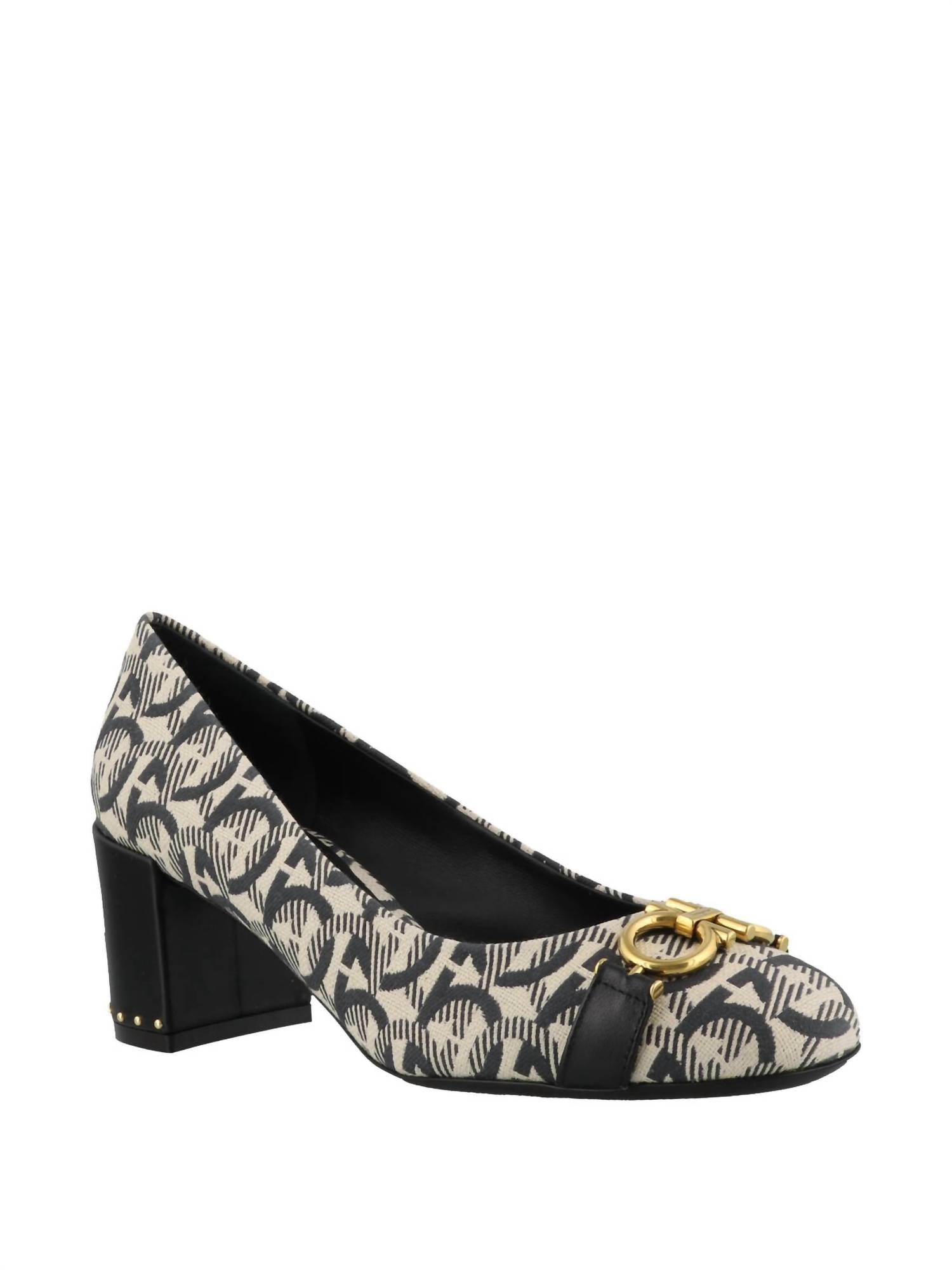 Salvatore Ferragamo - Women's Monochrome Canvas Garda Gancini Pumps