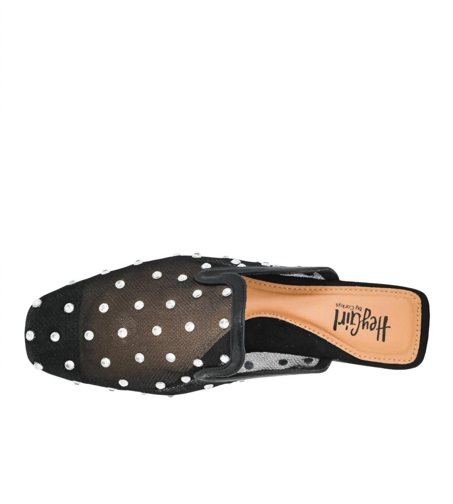 Corkys Footwear Women's To Die For Rhinestone Studded Mesh Mules in black - women's shoe - detail view