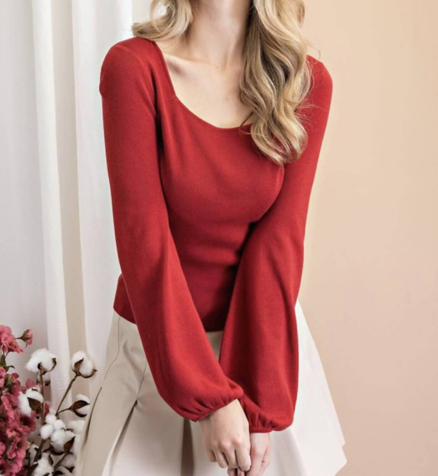Ee:Some - Penny Puff Sleeve Back Tie Sweater Top