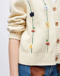 Re/Done - Pre-loved 50s V-neck Cardigan With Floral Embroidered Vines