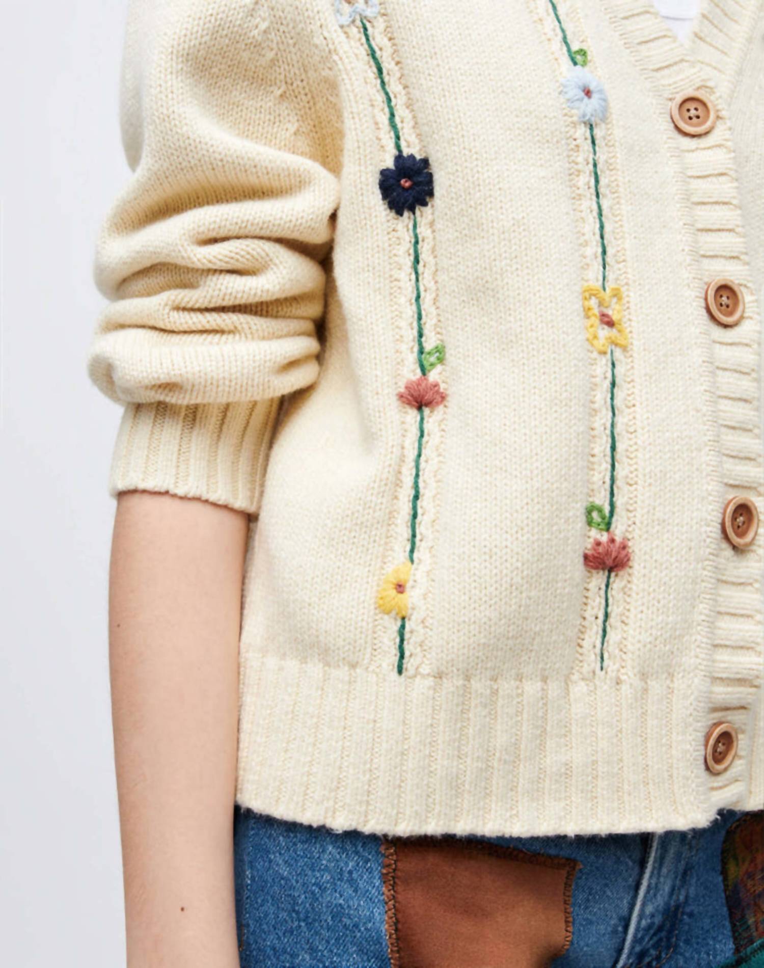 Re/Done - Pre-loved 50s V-neck Cardigan With Floral Embroidered Vines