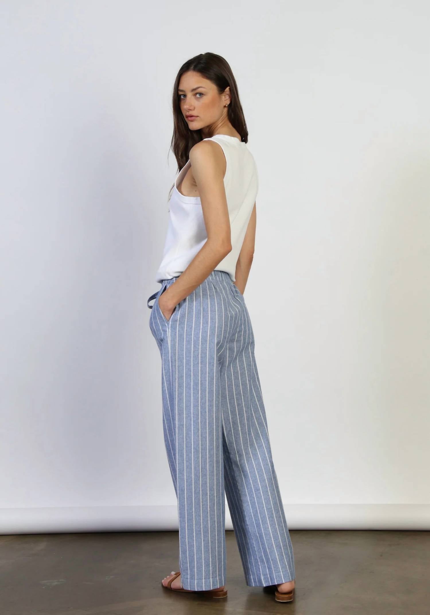 Dylan Bree Mid-weight Stripe Pant in blue - women's pants - alternate view