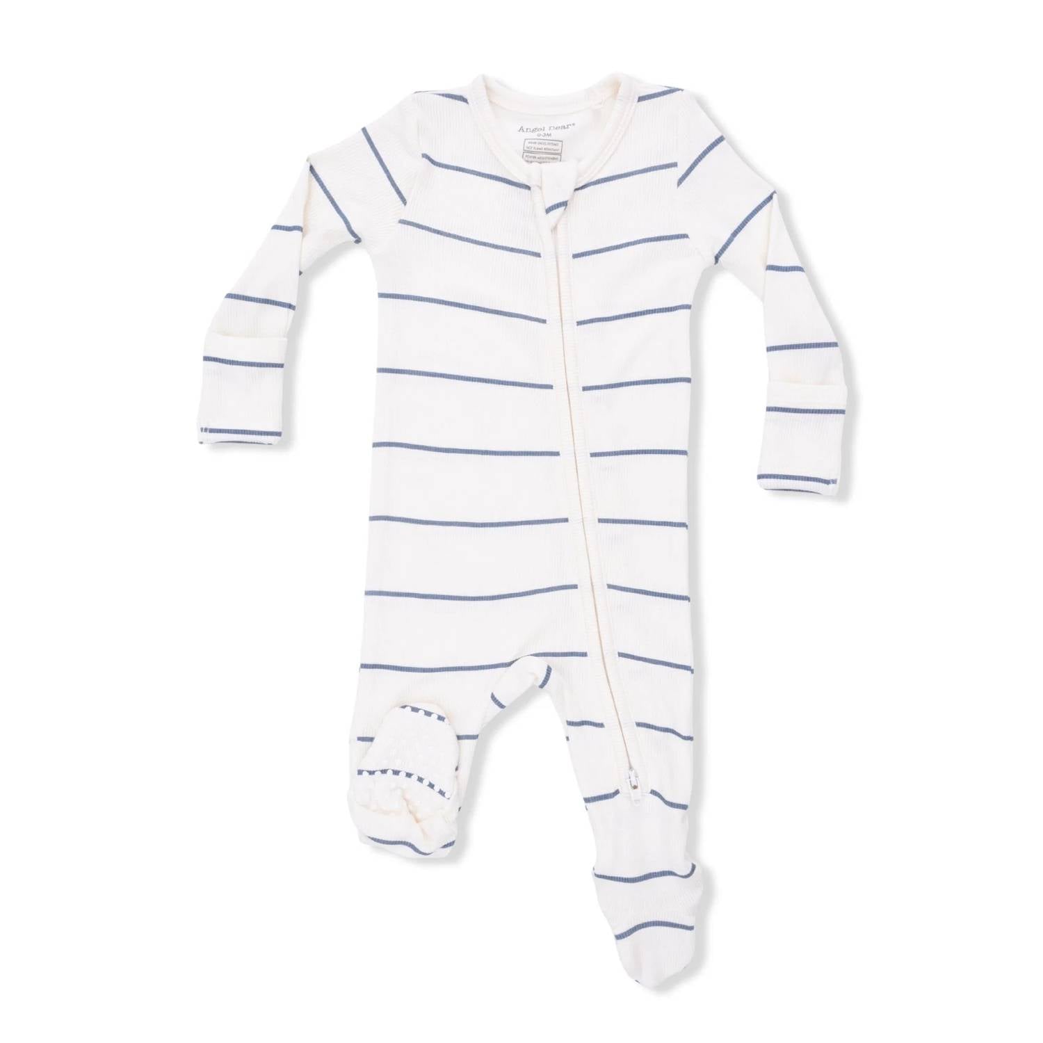 Angel Dear - Kids Vintage Stripe Ribbed Modal 2 Way Zipper Footie