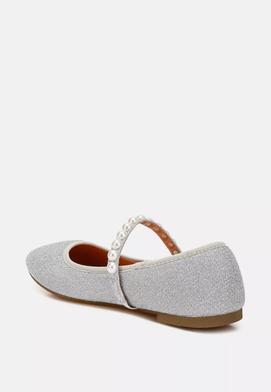 Rag Company - Women's Corphee Pearl Strapped Glitter Ballerina Shoes