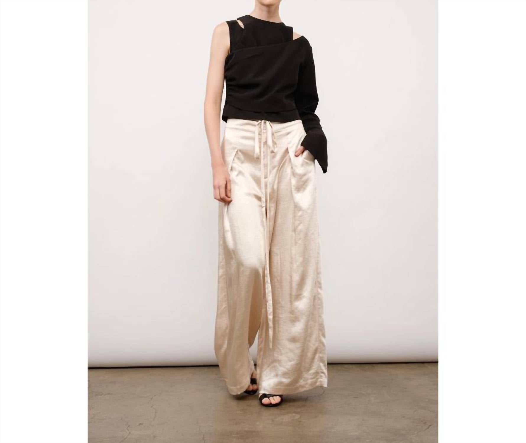 Ina Fashion - Round Neck Asymmetrical Sleeve Cut-out Crop Top
