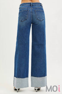 RISEN Slouchy Wide Leg Jeans With Cuffed Hem in dark wash - women's jeans - alternate view