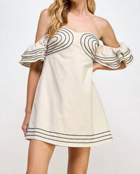 Strut & Bolt - Off Shoulder Embroidered Linen Mini Dress