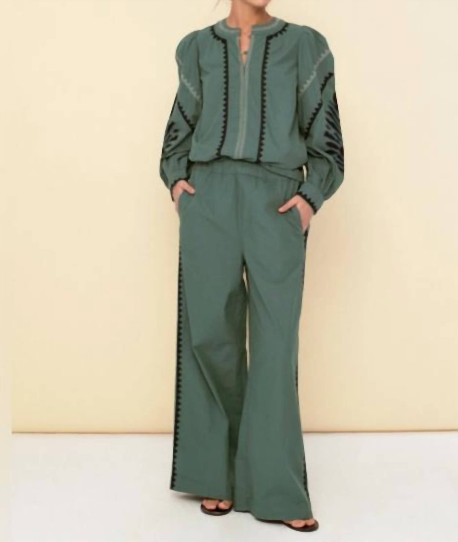 Sonmer - Embroidered Wide Leg Pant