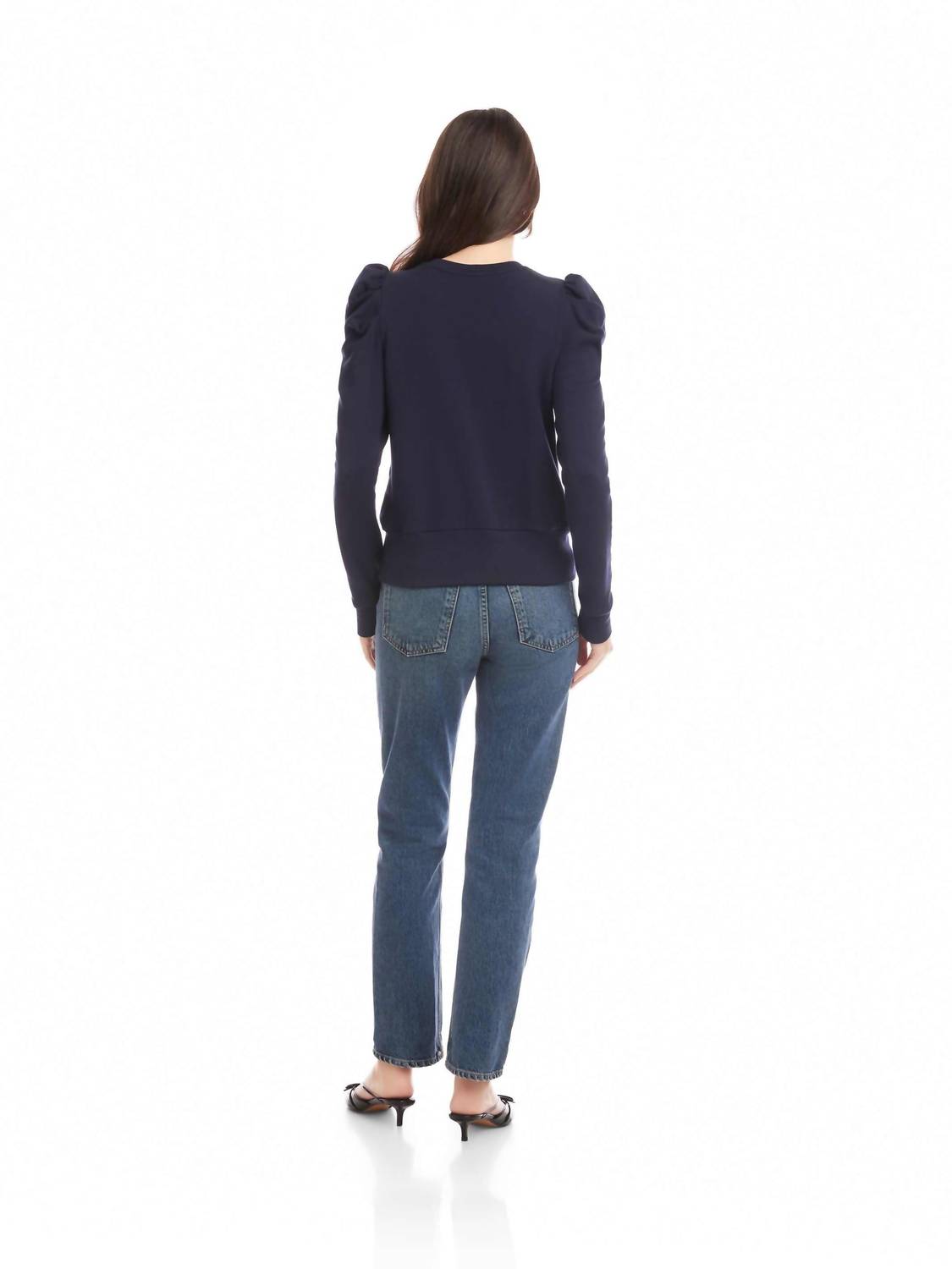 Fifteen Twenty Leila Puff Sleeve Top in navy - women's long sleeve top - view 5