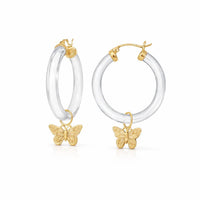 Gold & Honey - Butterfly Charm Lucite Hoop Earrings