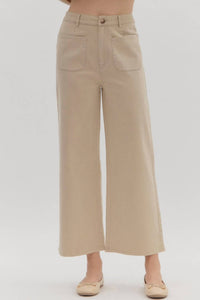 Entro - High-waisted Wide-leg Pocket Pants