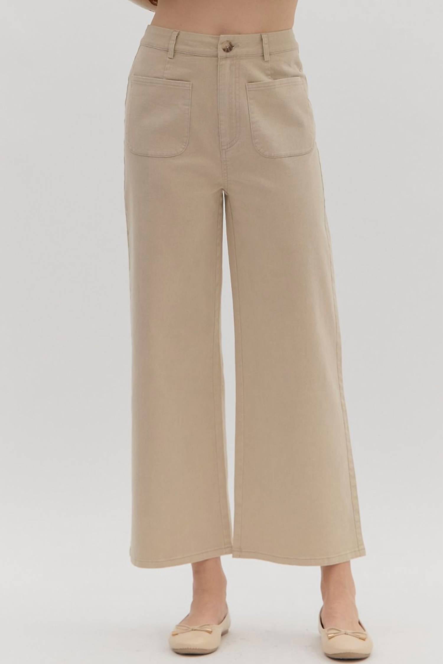 Entro - High-waisted Wide-leg Pocket Pants