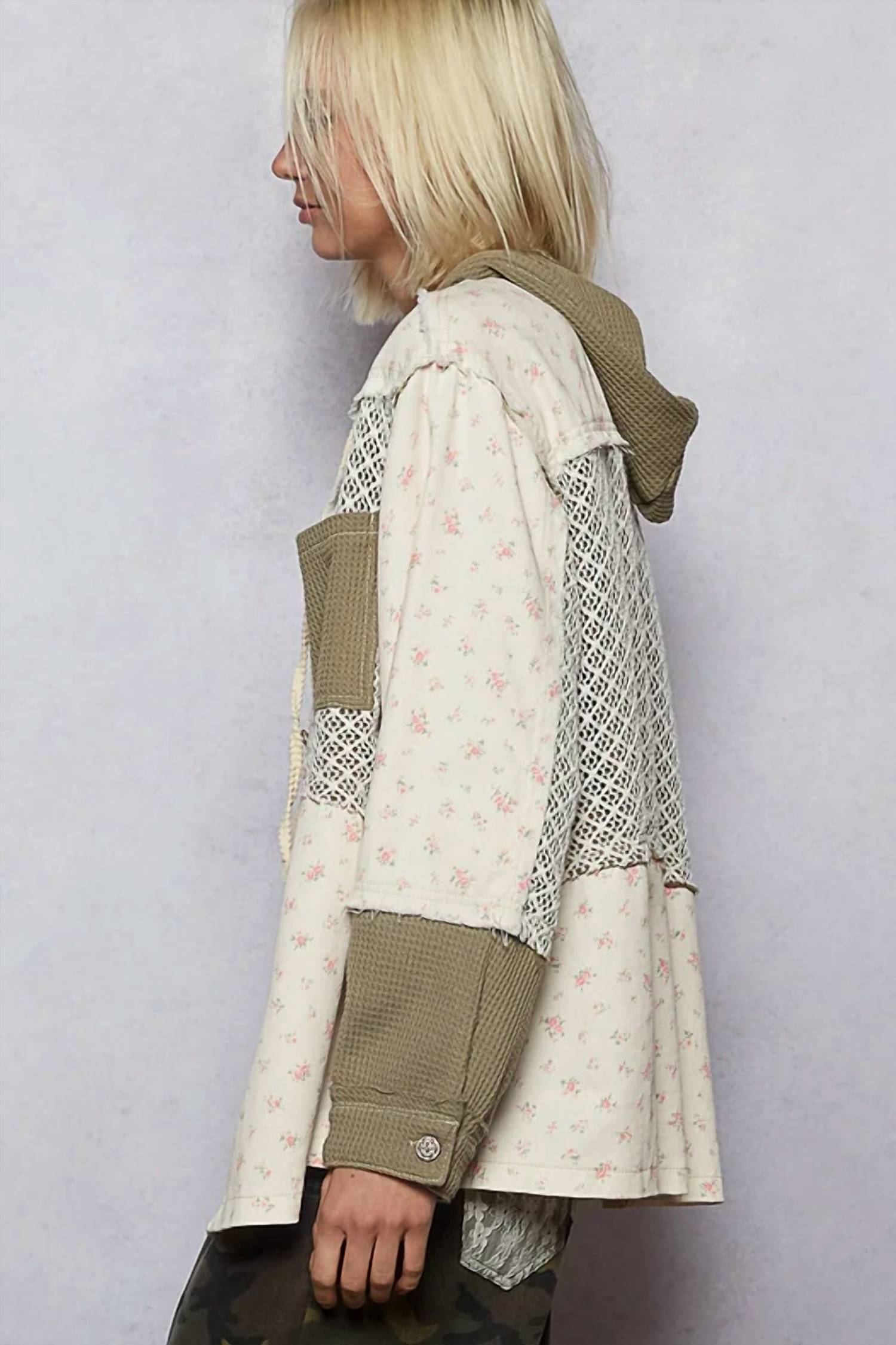 Pol - Balloon Sleeve Frayed Edge Detail Hoodie Jacket