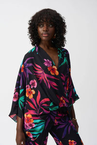 Joseph Ribkoff - Georgette Tropical Print Wrap Top