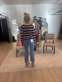 LE LIS Alyssa Striped Sweater in burgundy stripe - women's sweater - detail view