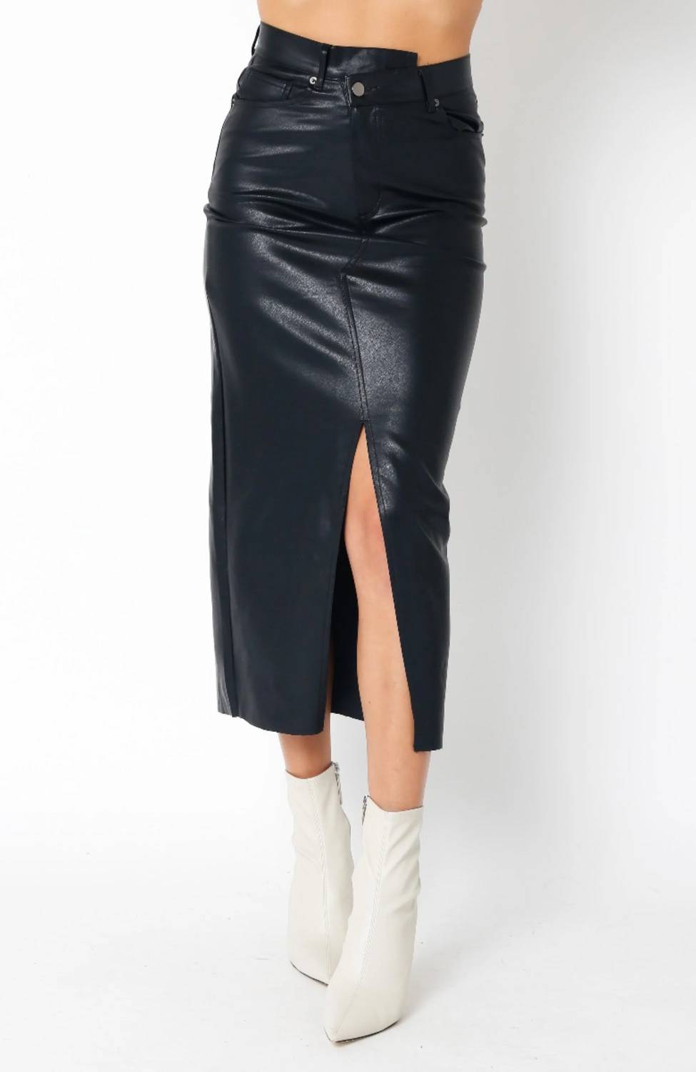 Olivaceous - Leather Icon Midi Skirt