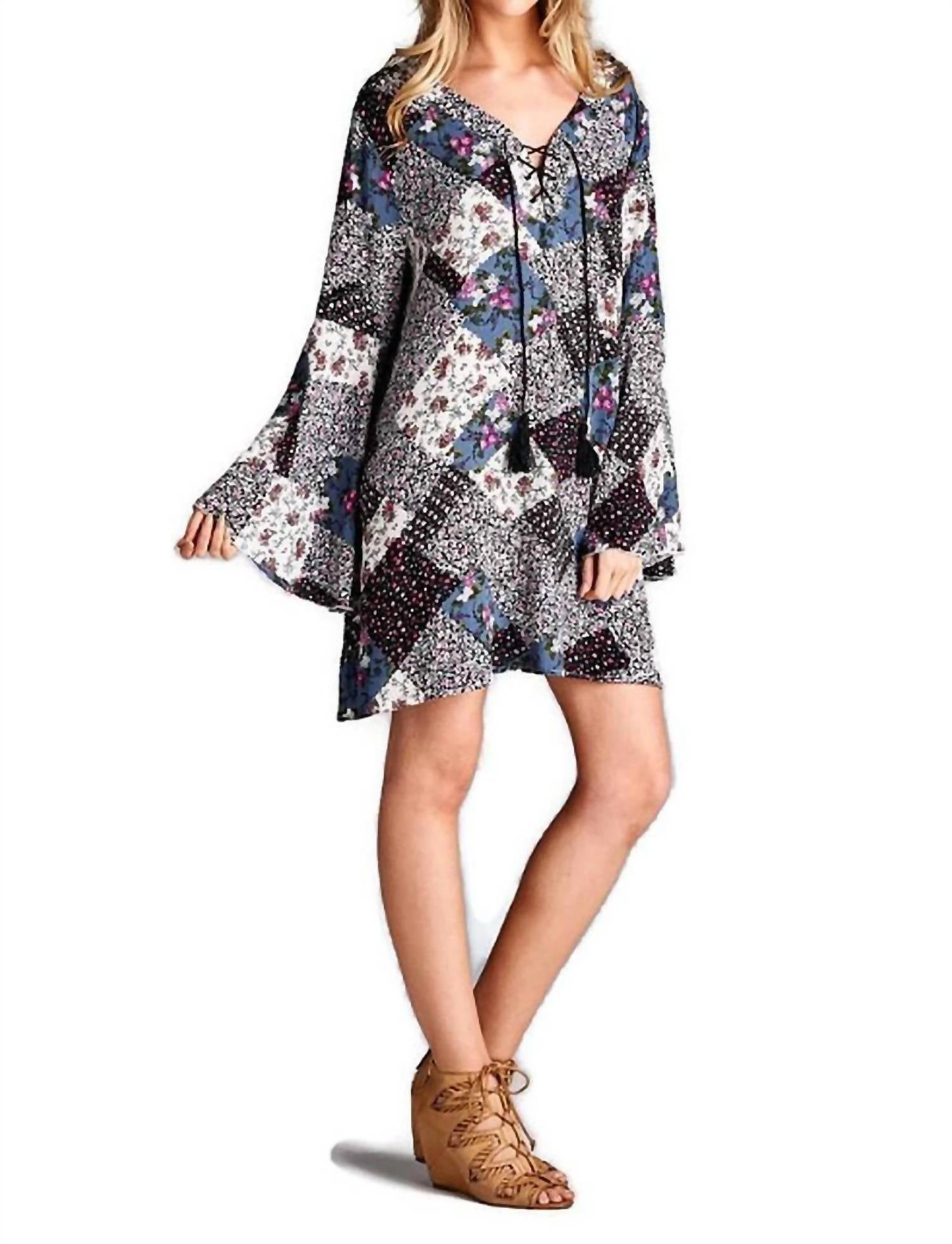 Velzera - Floral Patchwork Print Mini Dress