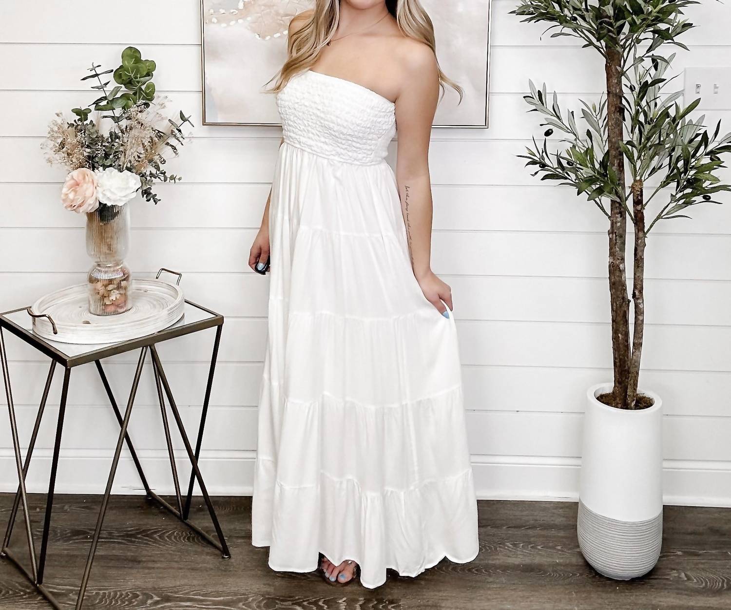 Polagram - Counting Blessings Rayon Strapless Maxi Dress
